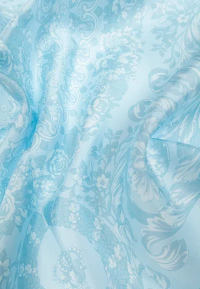 Shop Versace Barocco Silk Foulard In Blue