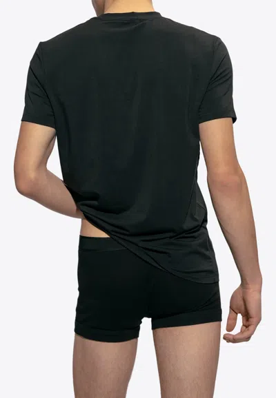 Tom Ford Blue Crew Neck T-shirt With Embroidered Logo In Cotton Blend Man In Black