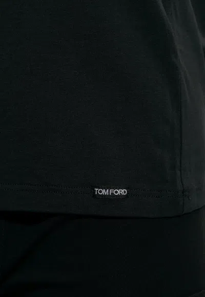 Tom Ford Blue Crew Neck T-shirt With Embroidered Logo In Cotton Blend Man In Black