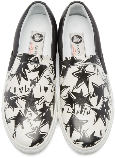 Shop Lanvin Black & White Star Slip-on Sneakers