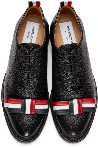 Shop Thom Browne Black Leather Bow Oxfords