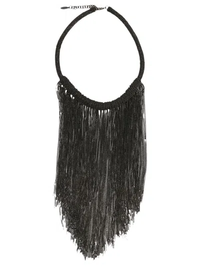 Shop Brunello Cucinelli 'precious Waterfall' Necklace In Black