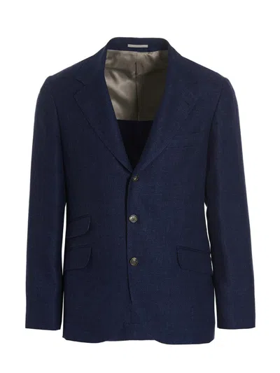 Shop Brunello Cucinelli Linen Blend Suit In Blue