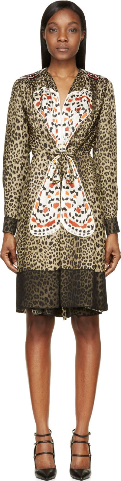 Givenchy Leopard-print Silk Dress With Butterfly Appliqué In Brown White Multi