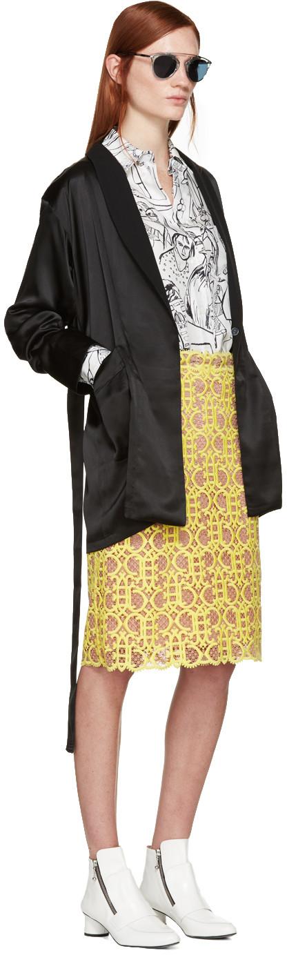 Emilio Pucci MacramÉ Lace Logo Pencil Skirt In Yellow | ModeSens