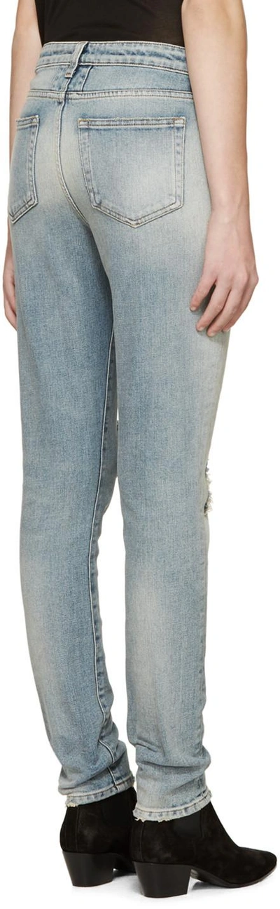 Shop Saint Laurent Blue Distressed Skinny Jeans