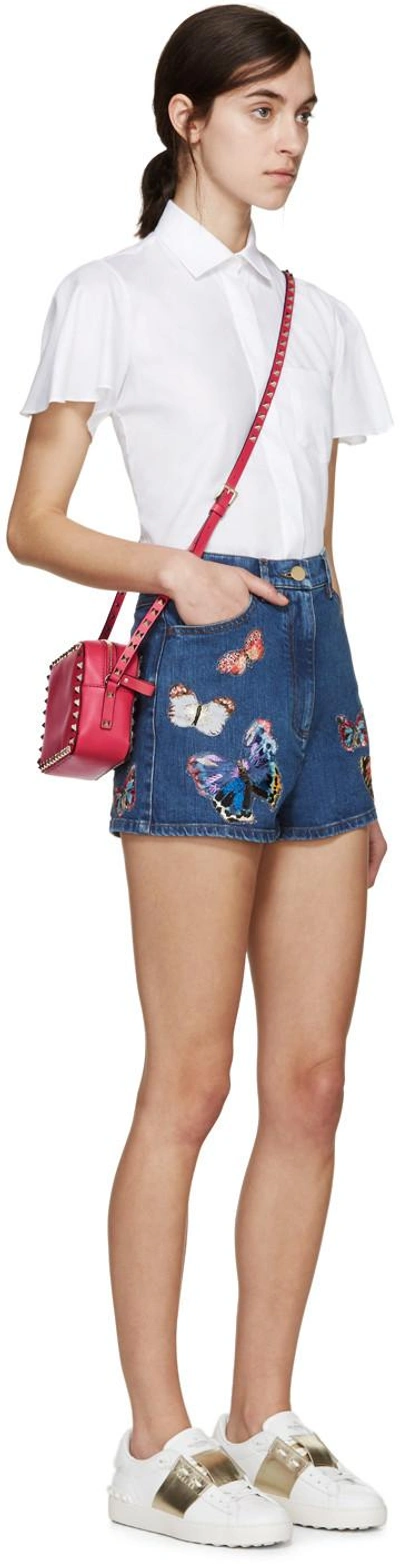 Shop Valentino Blue Denim Butterfly Shorts