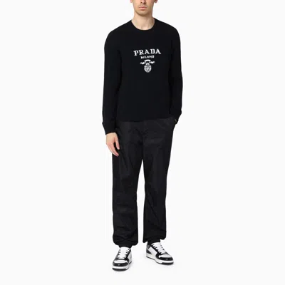 Shop Prada Black Wool And Cashmere Sweater With Logo Inlay