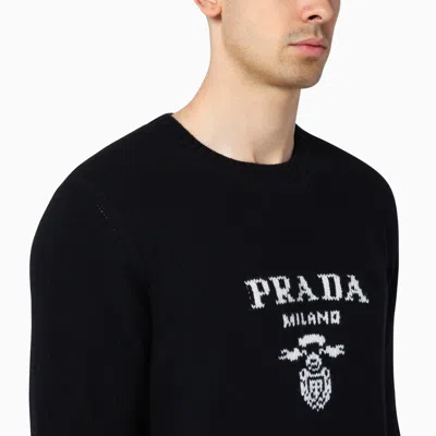 Shop Prada Black Wool And Cashmere Sweater With Logo Inlay