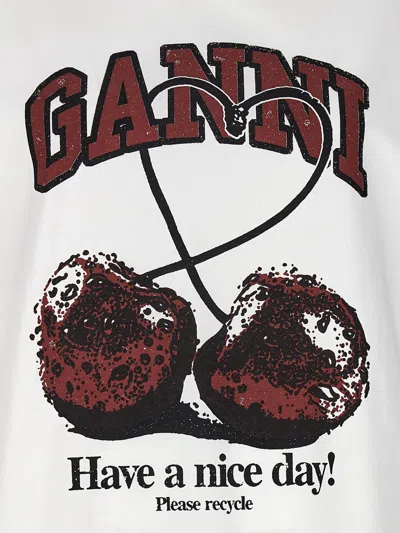 Shop Ganni 'cherry' T-shirt In White