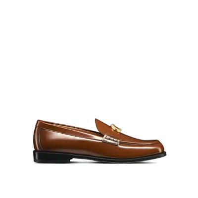 Shop Dior Leather Loafers In Brown