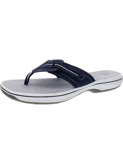 Shop Clarks Womens Faux Leather Thong Flip-flops In Blue