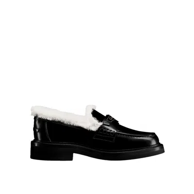 Shop Dior Leather Logo Loafers In Black