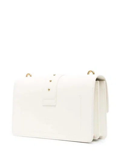 Shop Pinko 'classic Love Bag Icon' White Shoulder Bag With Logo Patch In Smooth Leather Woman