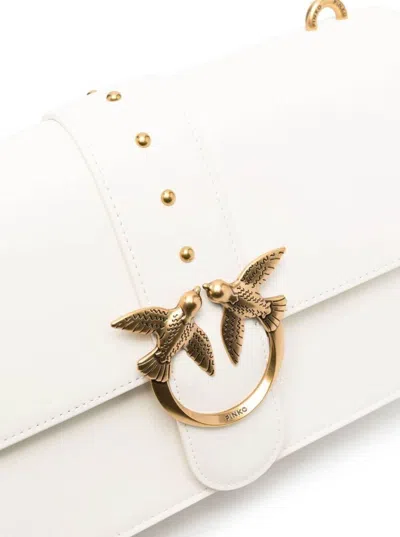 Shop Pinko 'classic Love Bag Icon' White Shoulder Bag With Logo Patch In Smooth Leather Woman