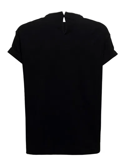 Shop Brunello Cucinelli Woman's Black Cotton T-shirt With Monile Crew Neck