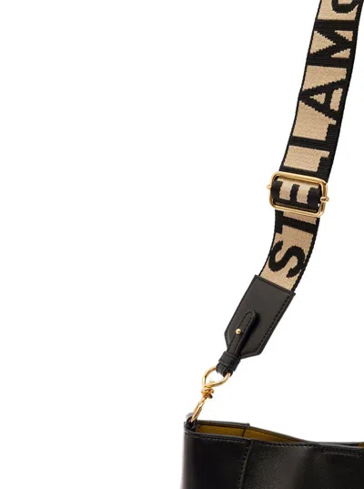 Shop Stella Mccartney Mini Black Crossbody Bag With Perforated Logo In Faux Leather Woman