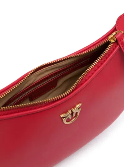 Shop Pinko Red Shoulder Bag With Love Birds Diamond Cut Detail In Smooth Leather Woman