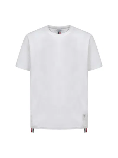Thom Browne White Cotton T-shirt With Tricolor Stripe Detail