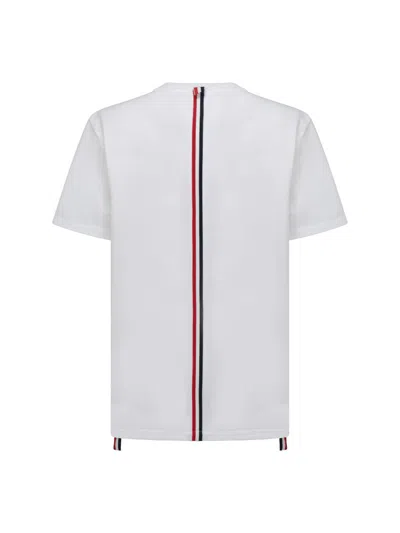 Thom Browne White Cotton T-shirt With Tricolor Stripe Detail