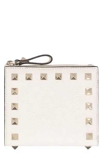 Shop Valentino Garavani - Rockstud Small Leather Flap-over Wallet In Ivory
