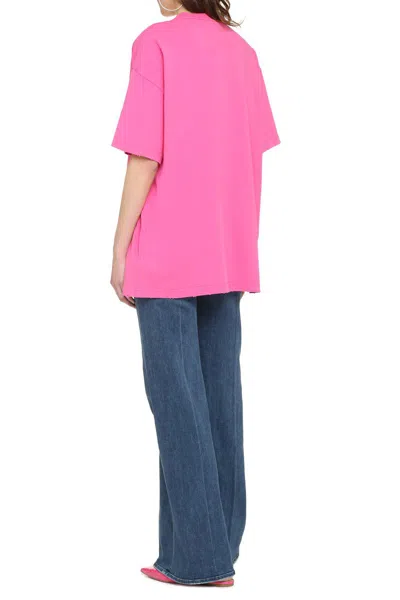 Shop Versace Logo Cotton T-shirt In Pink