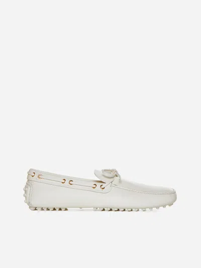 Shop Car Shoe Leather Boat Loafers In Ivory