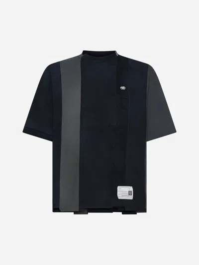 Shop Miharayasuhiro Vertical Switching Cotton T-shirt In Black