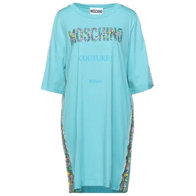 Shop Moschino Couture Light Blue Cotton Dress