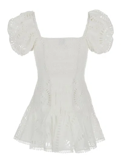 Shop Charo Ruiz Fucsia Short 'mexik' Dress With Embroidery In Cotton Blend Woman In White