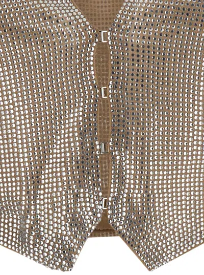 Shop Giuseppe Di Morabito Silver/clear Beige V-neck Crop Vest In Technical Fabric Woman In Grey