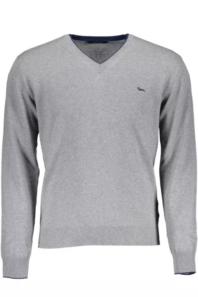 Shop Harmont & Blaine Elegant V-neck Contrast Detail Men's Sweater In Grey