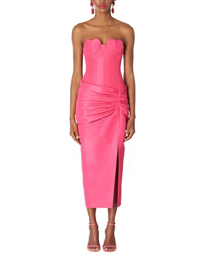 Shop Carolina Herrera Strapless Heart Cup Gathered Waist Silk Dress In Pink
