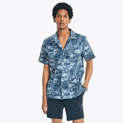 Shop Nautica Mens Big & Tall Classic Fit Printed Camp Shirt In Blue