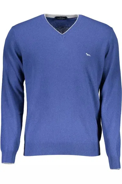 Shop Harmont & Blaine Dapper V-neck Sweater With Contrasting Men's Details In Blue