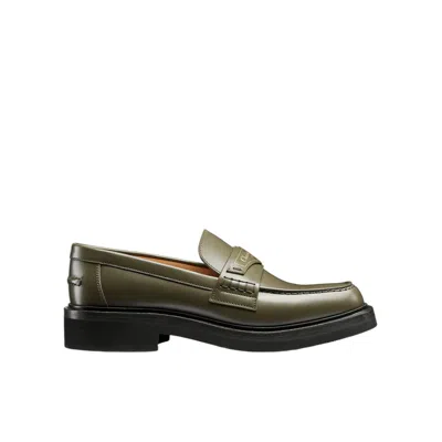 Shop Dior Leather Loafers In Green