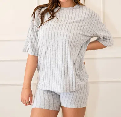 Shop Dear Lover Ribbed Textured Half Sleeve Lounge Set 2 Piece In Grey