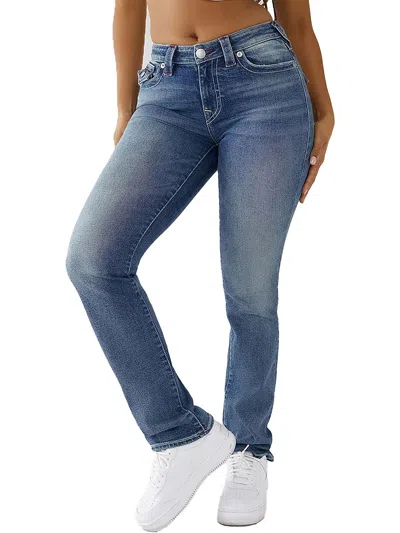 Shop True Religion Billie Womens Mid-rise Stretch Straight Leg Jeans In Blue