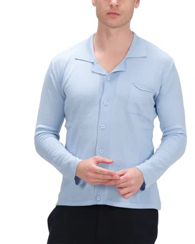 Shop Ron Tomson Knit Button Down Shirt In Blue