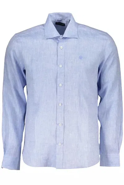 North Sails Light Blue Linen Men Shirt In Blue