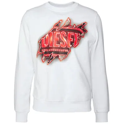 Shop Diesel Crisp Cotton Crewneck Sweatshirt With Men's Print In White