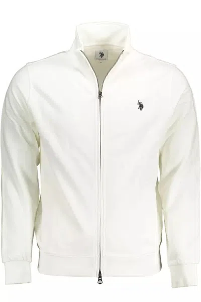 Shop U.s. Polo Assn U. S. Polo Assn. Chic Cotton Zip Sweater With Men's Embroidery In White