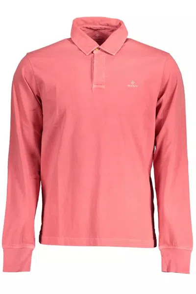 Shop Gant Chic Cotton Long-sleeved Polo Men's Shirt In Pink