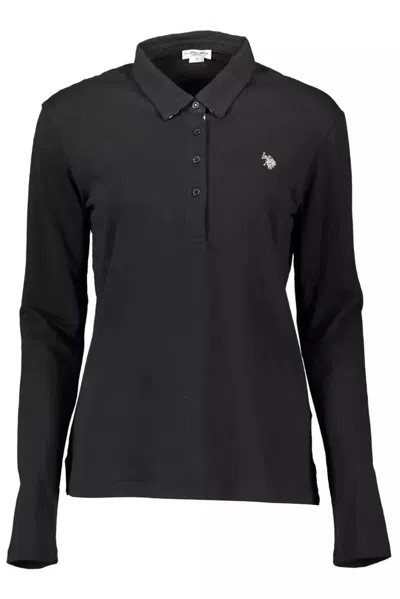 Shop U.s. Polo Assn U. S. Polo Assn. Chic Long-sleeve Polo With Women's Embroidery In Black