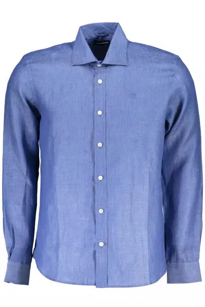 Shop North Sails Elegant Linen Long-sleeve Men's Shirt In Blue