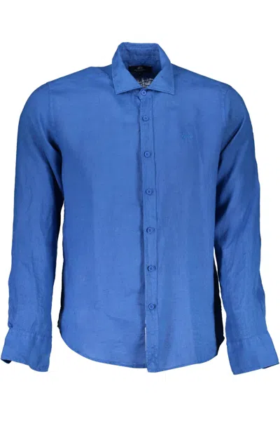 Shop La Martina Elegant Linen French Collar Men's Shirt In Blue