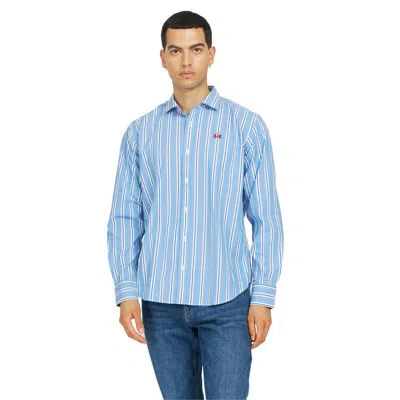 Shop La Martina Elegant Striped Cotton Poplin Men's Shirt In Blue