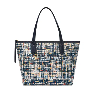 Shop Fossil Women's Sydney Printed Large Tote In Blue