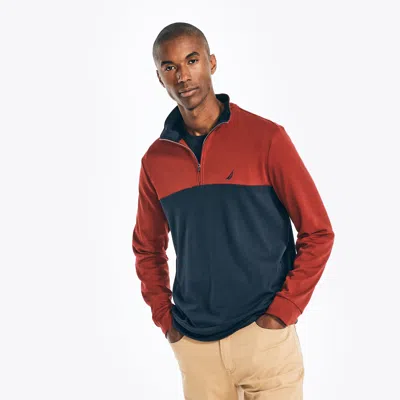 Shop Nautica Mens Colorblock Quarter-zip Sweatshirt In Multi