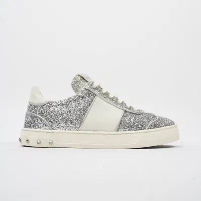Shop Valentino Fly Crew Sneaker Glitter Leather In Silver